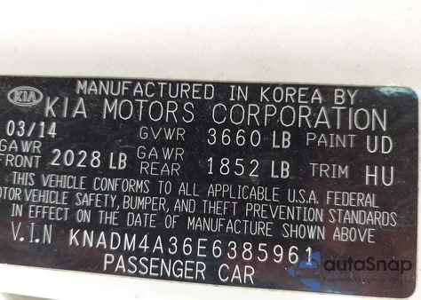 2014 Kia Rio Lx из США, поврежденный, VIN KNADM4A36E6385961